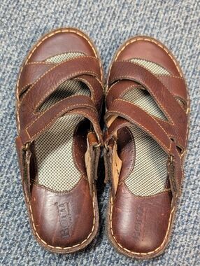 Born Brown Leather Women's Strappy Slide Sandals Size 7/38